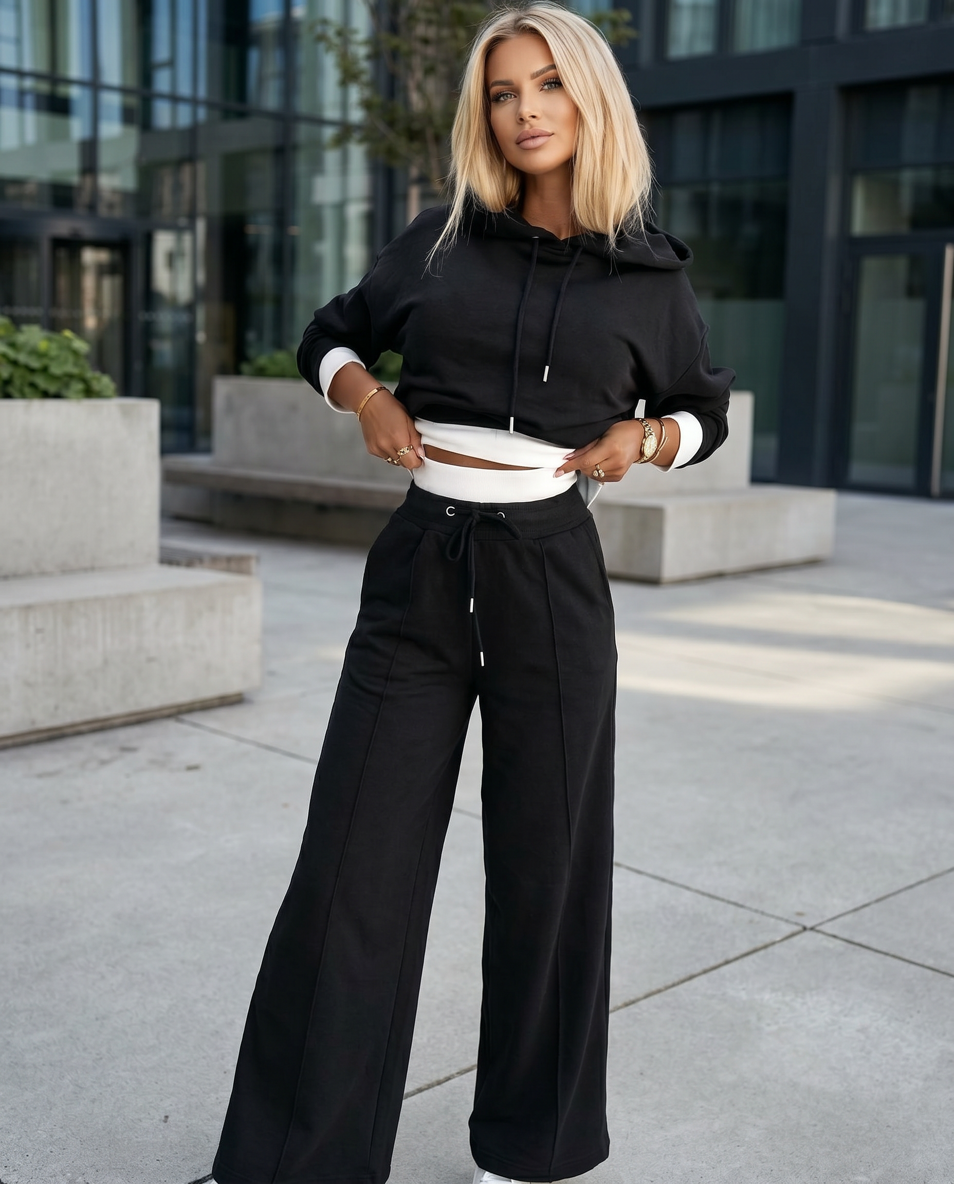 Women's Casual Wide Leg Lounge Set – Soft Cotton Blend Relaxed Fit Hoodie and Pants for Everyday Comfort